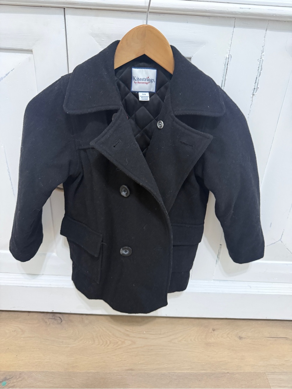 Hartstrings Black Double-Breasted Wool Pea Coat for Kids